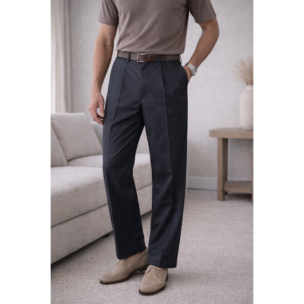 Britches Italy 100 Wool Dress Pants 42L Gray Pleated Cuffed Made in Italy Winsto